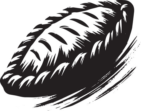 Monochrome ink illustration of a savory Cornish Pasty brush stro