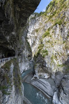 Road carved in the rocks, Taroko gorge, Taroko National Park, Hualien county, Taiwan