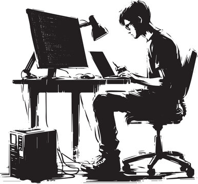 Minimalist illustration of a focused programmer immersed in codi