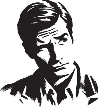 Intriguing side-eye glance in sumi-e style with a minimalist bla