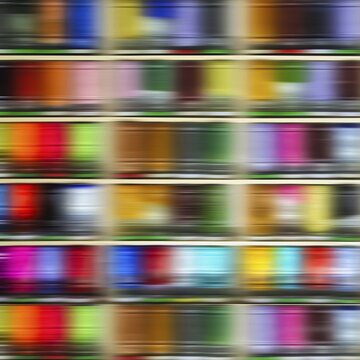 Colourful glasses, lined up, dye on the shelf, wipe effect, abstract, illustration, symbol photo perception, disturbance, disorientation, sensory overload, background image