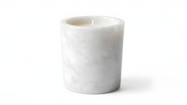 Marble candle holder with white wax and wick inside  home decor object transparent background