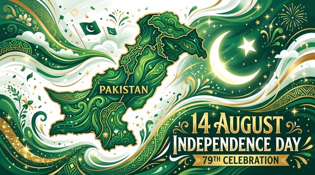 79th celebration of pakistan independence day with artistic map