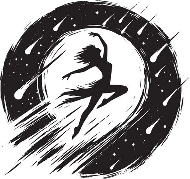 Celestial ballet a dancer's leap across the cosmos in monochrome
