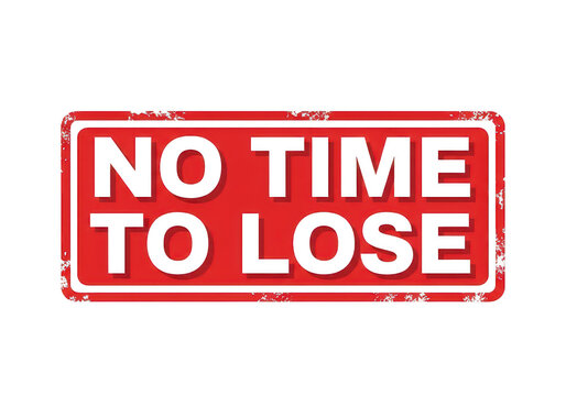 Red rubber stamp with the text no time to lose, featuring a rectangular border used for urgent business tasks and priority documentation isolated on a transparent background