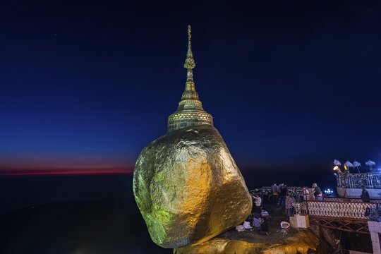 Kyaiktiyo Pagoda, golden rock after sunset, Mon state, Myanmar