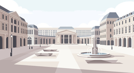 Fototapeta premium Grand European Square with Fountain and Neoclassical Architecture