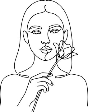 Elegant One Line Art Illustration of a Woman Face with Floral Flourishes