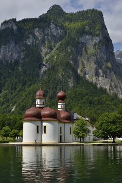 Pilgrimage church of St. Bartholomew on lake K&ouml;nigssee, Upper Bavaria, Bavaria, Germany