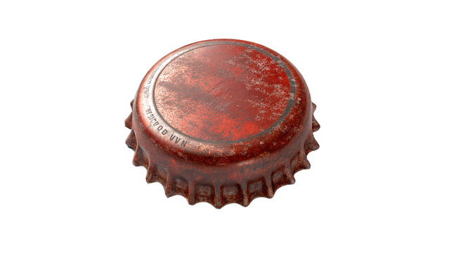 Single brown metallic crown bottle cap vintage object top view isolated on transparent background