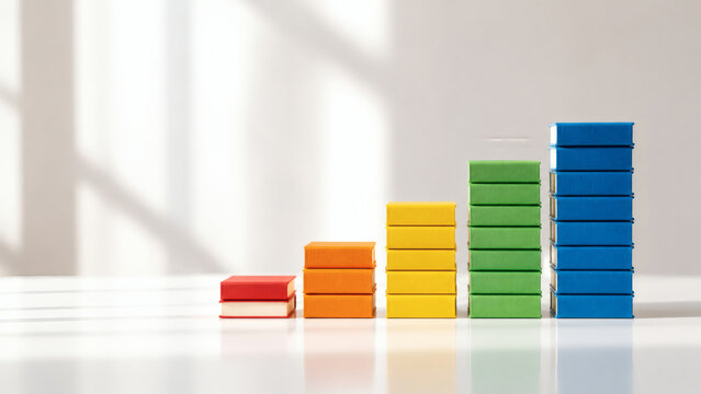 Colorful building blocks stacked in ascending order, symbolizing growth and progress