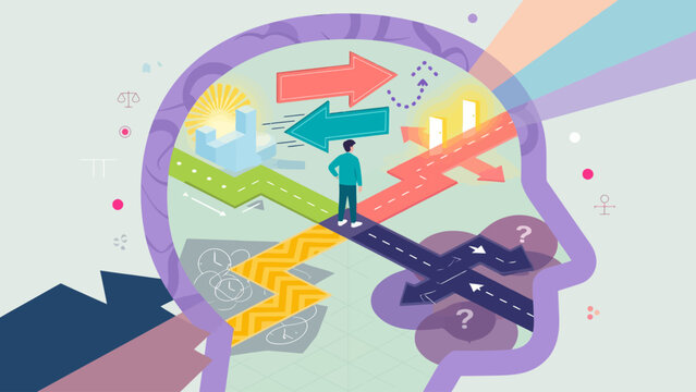 Vector illustration of a human mind as a colorful landscape