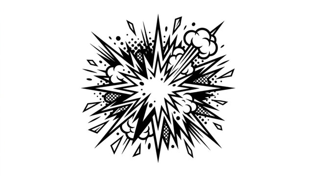 Explosion comic book style graphic element.