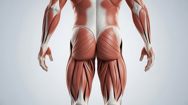 Detailed anatomical illustration of human back muscles and skeleton from behind