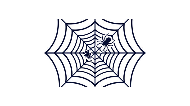 Spider catching prey insect in web silhouette icon illustration