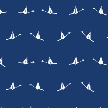 Japanese Origami Crane Seamless Pattern Navy Blue White Bold New Year Wagara Vector Background Tsuru