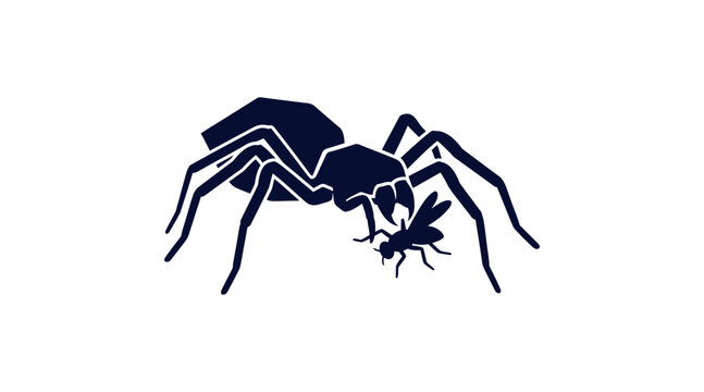 Spider eating insect prey silhouette icon illustration