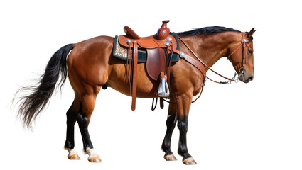 Naklejka premium Brown horse with western saddle and bridle