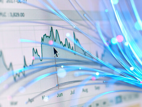 Financial charts and fibre optics symbolizing innovative stock market developments