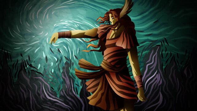 morpheus hypnos god of dreams casting magical sand in a surreal landscape