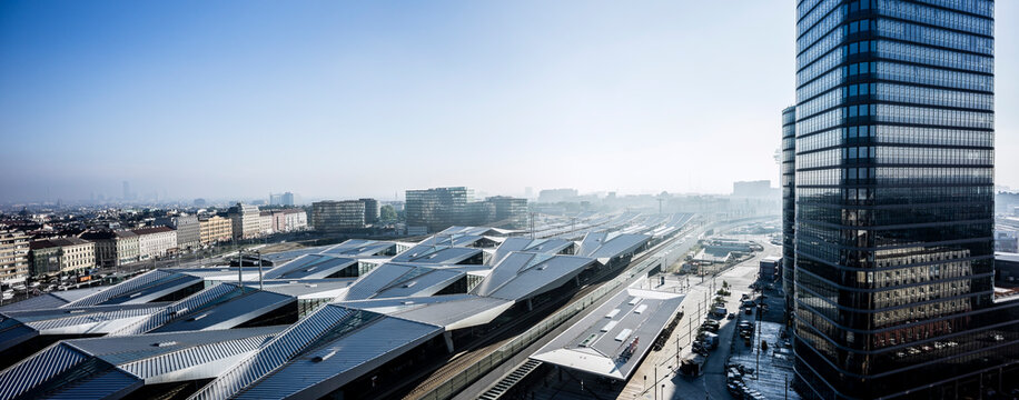 Austria, Vienna, view to main station and headquarter of Austrian Federal Railways