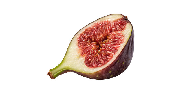Single fresh cut slice of ripe purple fig fruit macro isolated on transparent background