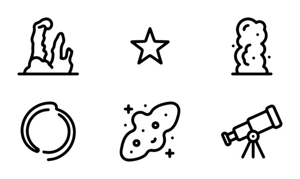 Cosmic Icons Set: Nebula, Star, Galaxy, Telescope, Planet, Space Elements