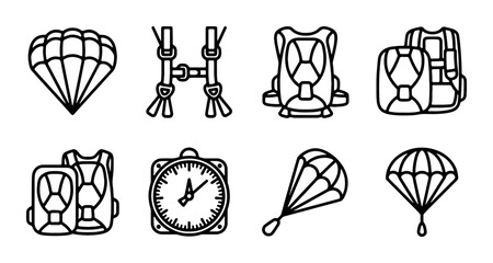 Parachute Icons, Skydiving Gear Set, Adventure Sport Equipment, Vector Graphics Collection © Sathi