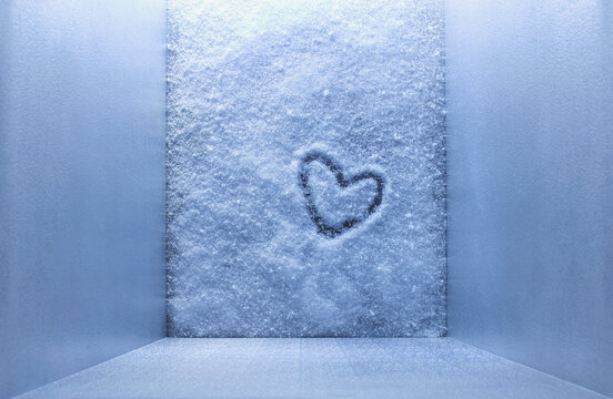 Frozen heart shape in freezer