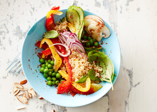 Bowl of quinoa with various vegetables