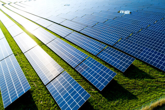 Germany, Bavaria, Aerial view of photovoltaic plant
