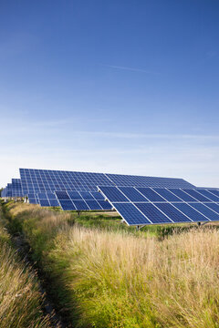 Germany, North Rhine-Westphalia, Solar panels at solar energy park near Saerbeck