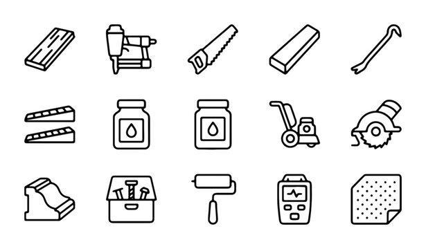 Construction Tools and Materials Vector Icons Set: Building, Renovation, DIY Projects