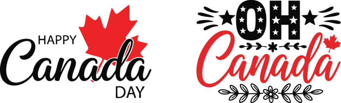 vector illustration of Happy Canada Day Typography background