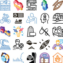 Fototapeta premium Collection featuring various professional, medical, sports and lifestyle concepts including business, technology, finance, health, environment, food, and transport symbols