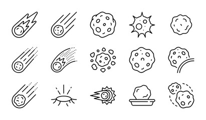 Meteorite Icons, Space Rocks, Asteroids, Comets, Celestial Objects, Vector Graphics Set © Jui