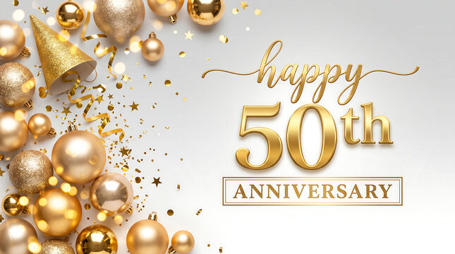 Golden 50th Anniversary Celebration, Luxury Party Decor, Shiny Gold Balloons, Happy 50 Years Commemoration
