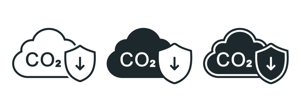 Carbon Reduction Icon with CO2 and Decrease Indicator symbol. Vector Illustration