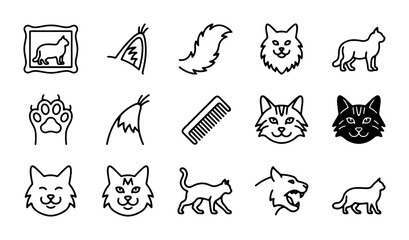 Cute Cat Icons, Pet Vector Graphics, Animal Illustrations, Black and White Line Art Set © Kawsar