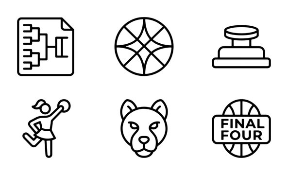Basketball Tournament Bracket, Cheerleader, Mascot, Final Four Icons Set, Sport Event Graphics