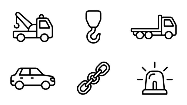 Tow Truck Icons, Car Transport, Roadside Assistance Symbols, Vehicle Recovery Equipment, Emergency Vehicle Light