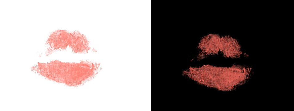 Delicate Red Lipstick Kiss Mark with Soft Open Expression Split Background
