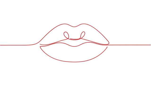 A minimalist 2D CAD Vector illustration of lips pursed in a line drawing style