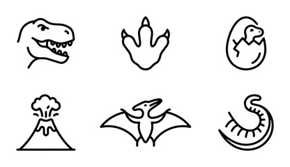 Dinosaur Icons Set: T-Rex, Footprint, Egg, Volcano, Pterodactyl, Tail, Vector Graphics © Ayesha