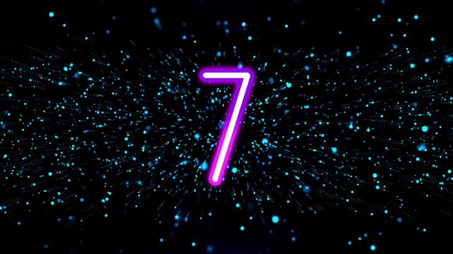 Neon Countdown 10 to 0 Animation with Blue Particle Explosion Background