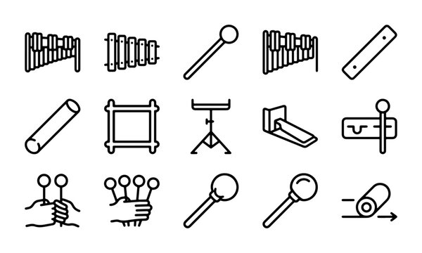 Percussion Instruments Vector Icons, Musical Equipment Set, Rhythm and Sound Symbols