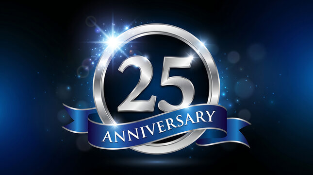 25th anniversary, silver logo, celebration badge, shiny icon, commemorative emblem