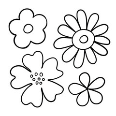 Obraz premium Set of simple outline flowers. Line art.