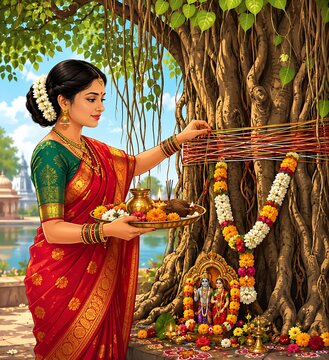 Traditional Vat Pournima and Vat Savitri Vrat Festive Rituals