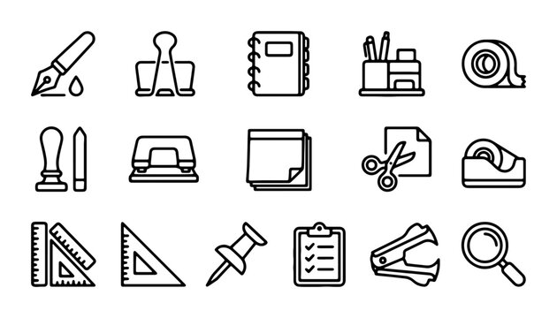 Office Supplies Icons, Stationery Vector Set, Business Tools Collection, Graphic Design Elements